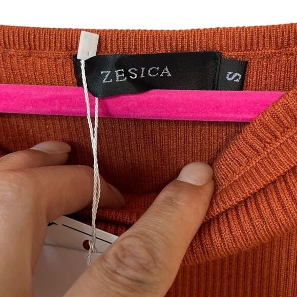 Zesica Color Block Strapless Knit Bodycon Dress - Orange,/Pink/Brown-Small - Picture 4 of 5